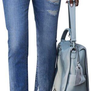 Trendy High Waisted Stretchy Ripped Jeans with Tummy Control – Size 14 Blue